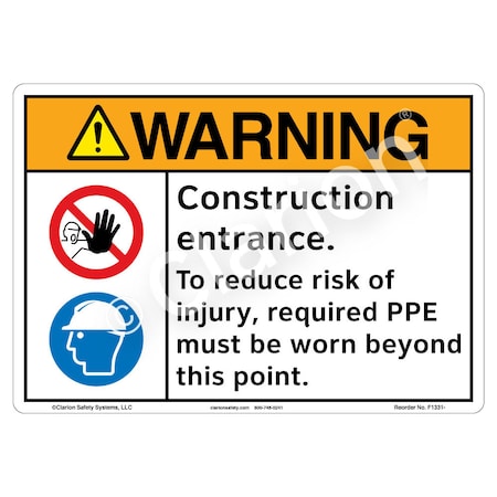 Warning Construction Entrance Sign (F1331-)|Weatherable Polyester 18" X 12" Self Adhesive Back|ANSI Signs|Sign for Construction Area, Warehouse, Public Buildings, Workplace,